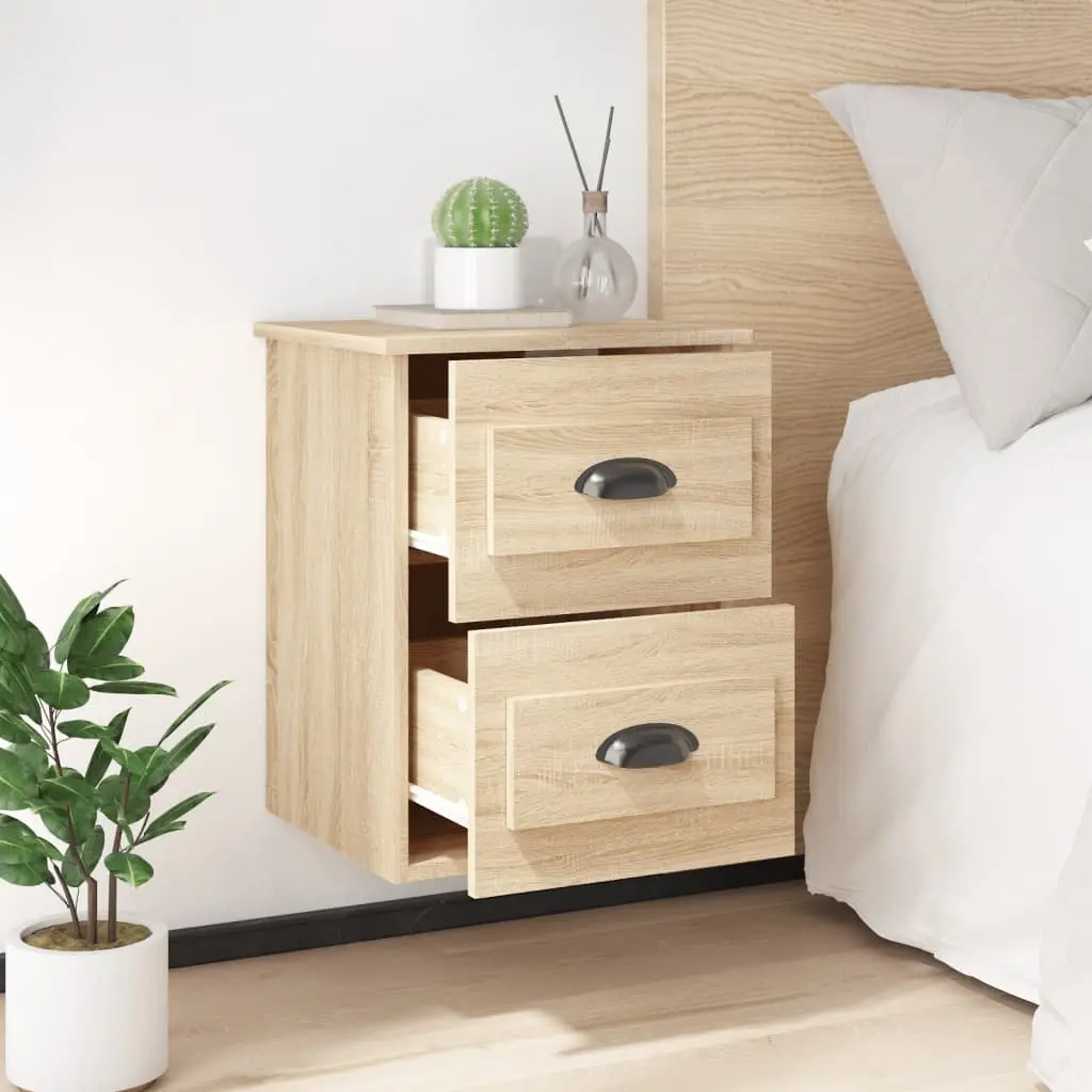 Brown Floating Wall-mounted Bedside Cabinet with 2 Drawers