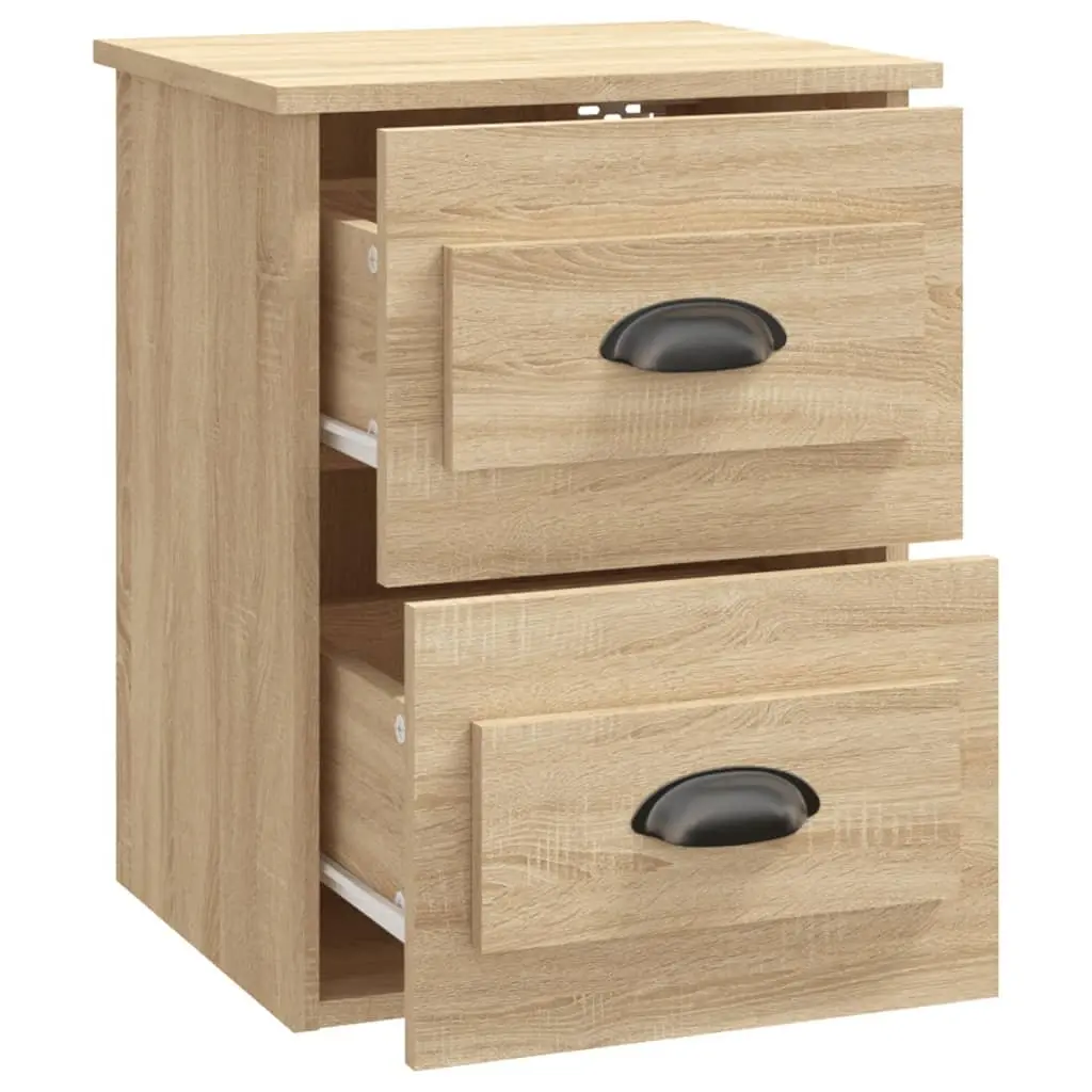 Brown Floating Wall-mounted Bedside Cabinet with 2 Drawers