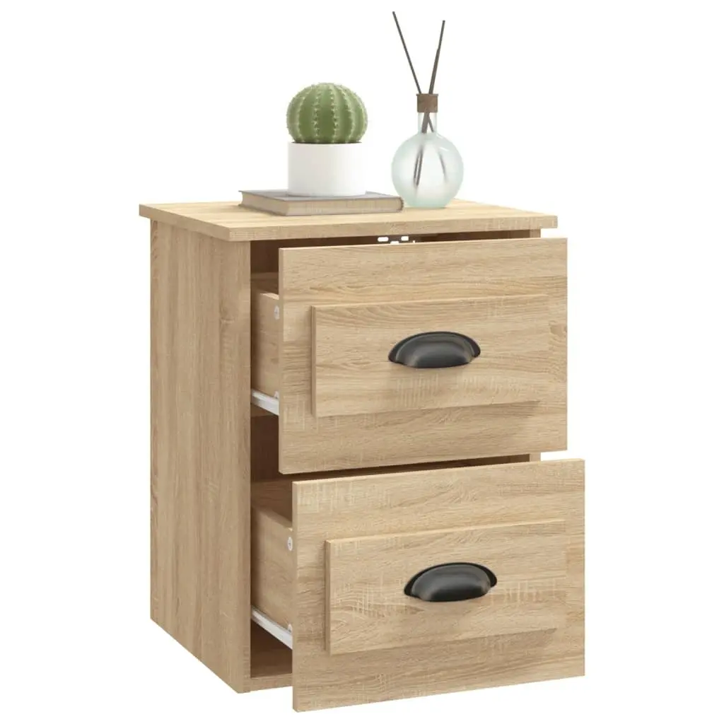 Brown Floating Wall-mounted Bedside Cabinet with 2 Drawers