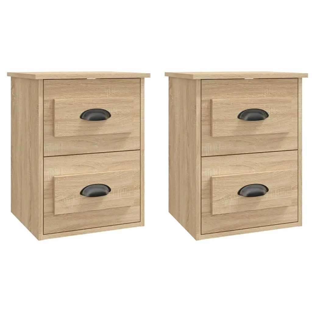 Bedside Cabinet Engineered Wood 41.5cm x 36cm x 53cm Brown Sonoma Oak 2 Drawers Wall-mounted Floating Storage Unit