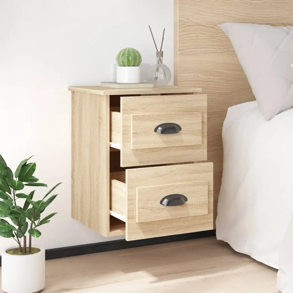 Bedside Cabinet Engineered Wood 41.5cm x 36cm x 53cm Brown Sonoma Oak 2 Drawers Wall-mounted Floating Storage Unit