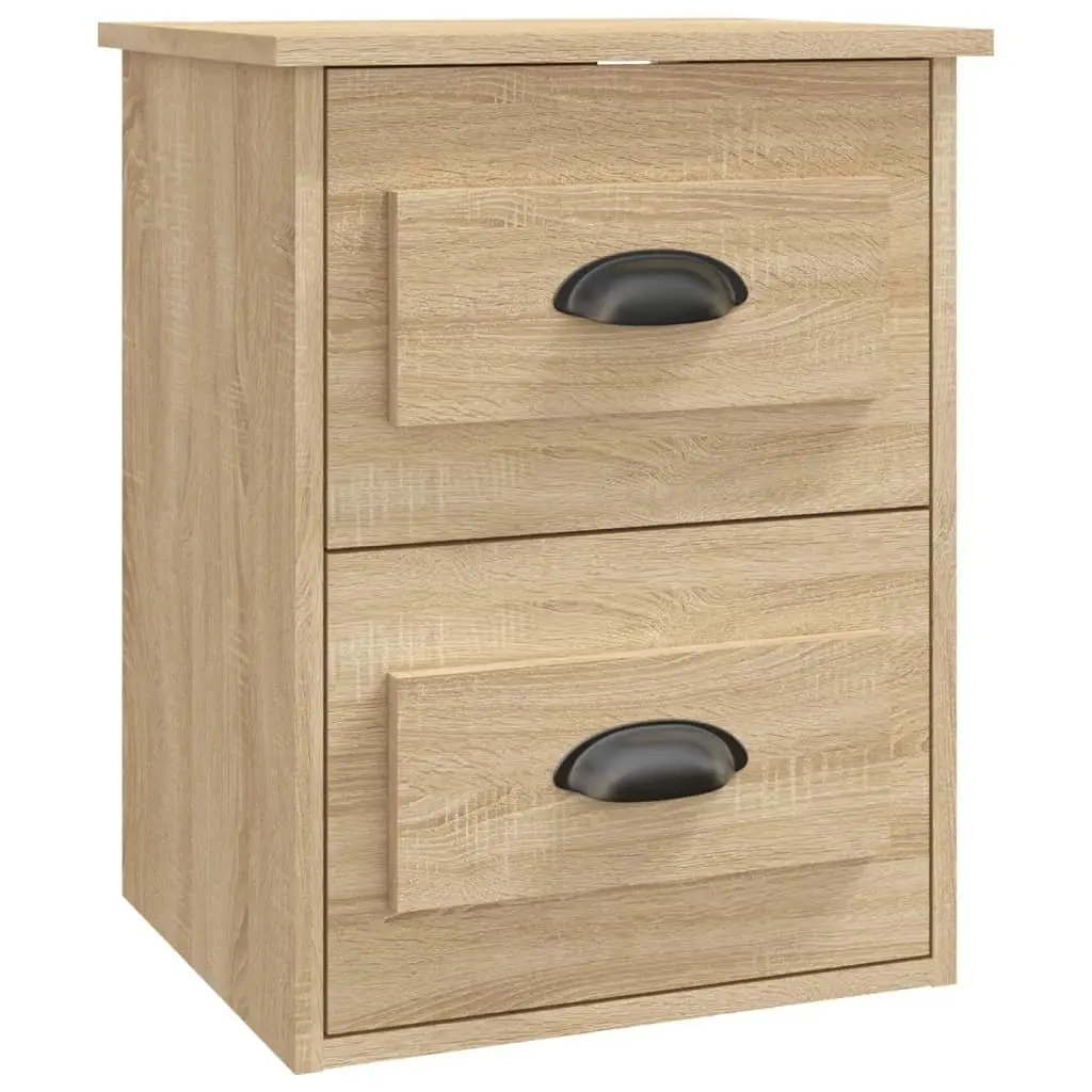 Bedside Cabinet Engineered Wood 41.5cm x 36cm x 53cm Brown Sonoma Oak 2 Drawers Wall-mounted Floating Storage Unit