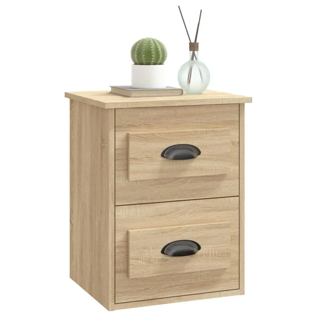 Bedside Cabinet Engineered Wood 41.5cm x 36cm x 53cm Brown Sonoma Oak 2 Drawers Wall-mounted Floating Storage Unit