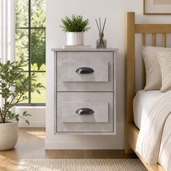 Stylish Grey Wall Mounted Bedside Cabinet with 2 Drawers