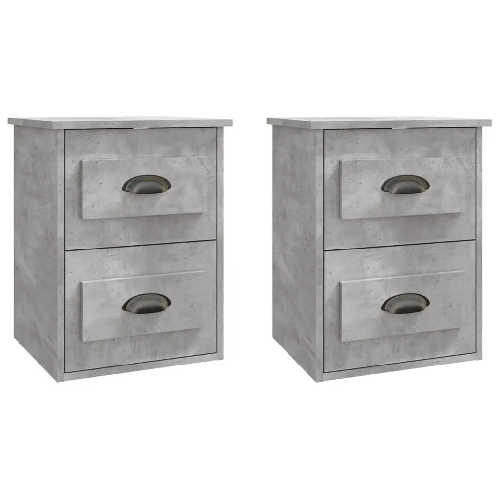Grey Wall Mounted Bedside Cabinet with 2 Drawers