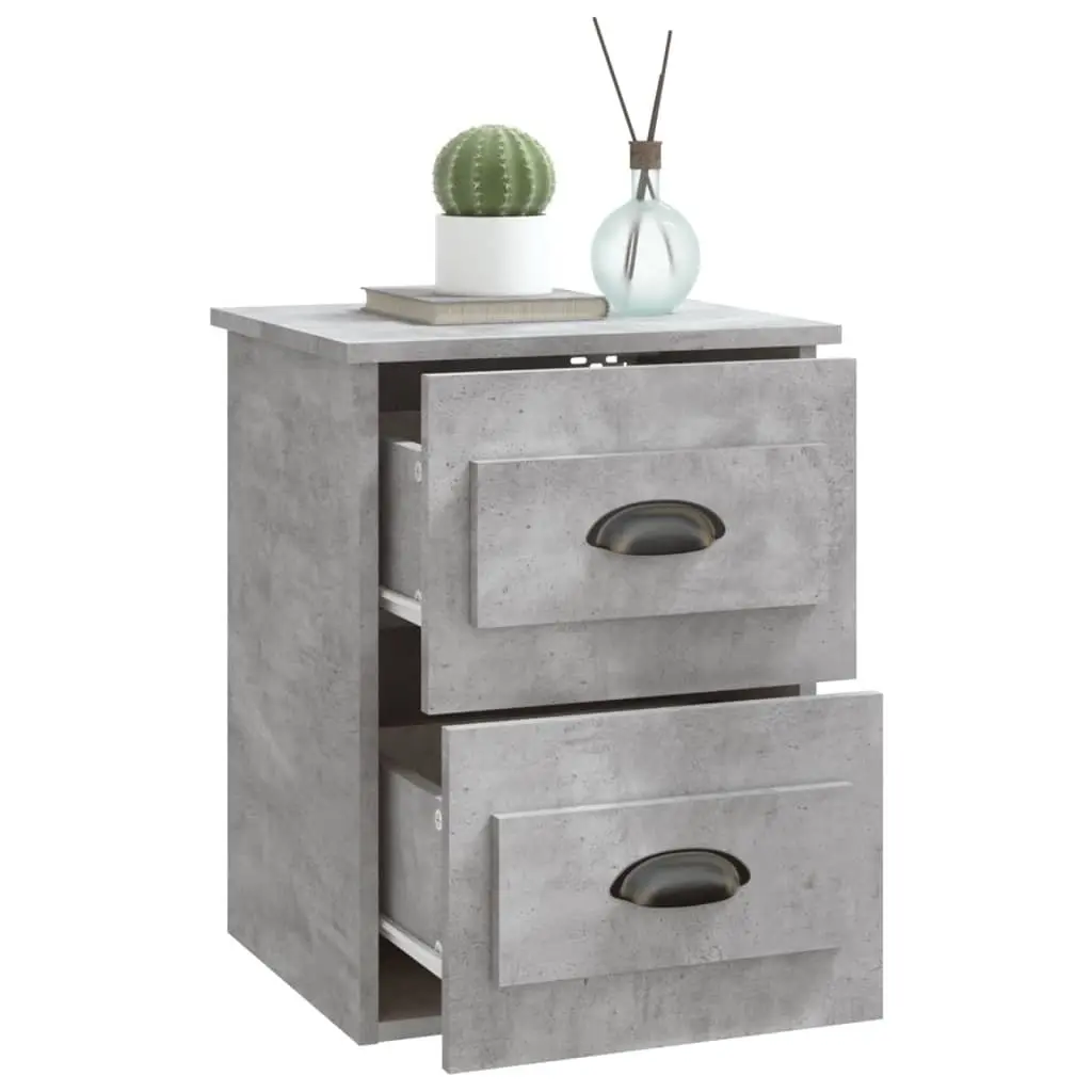 Grey Wall Mounted Bedside Cabinet with 2 Drawers