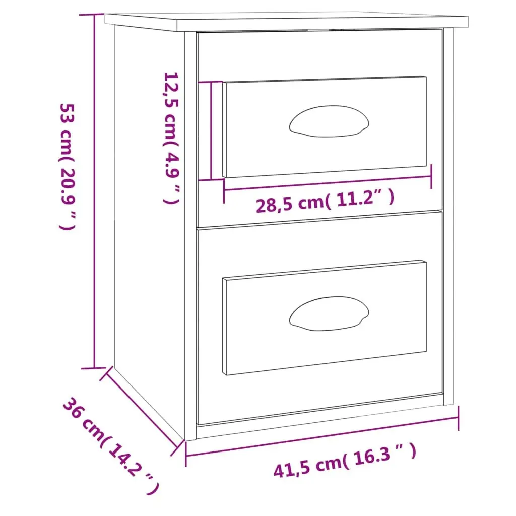 Grey Wall Mounted Bedside Cabinet with 2 Drawers