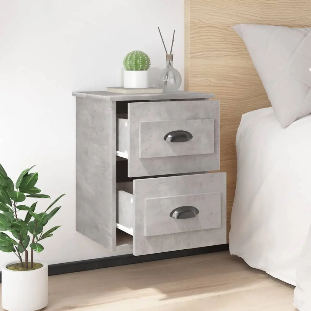 Grey Wall Mounted Bedside Cabinet with 2 Drawers