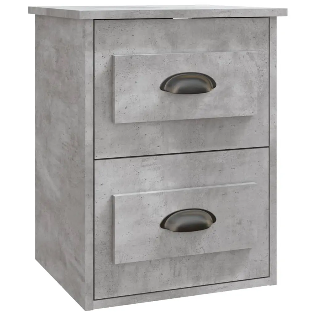 Grey Wall Mounted Bedside Cabinet with 2 Drawers
