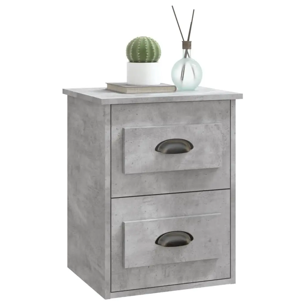 Grey Wall Mounted Bedside Cabinet with 2 Drawers