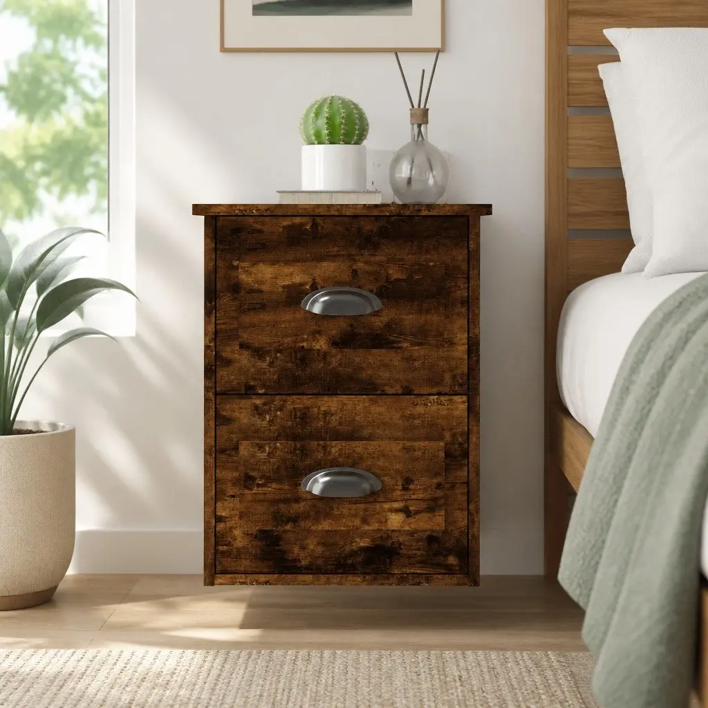 Brown Floating Wall-mounted Bedside Cabinets 2 pcs