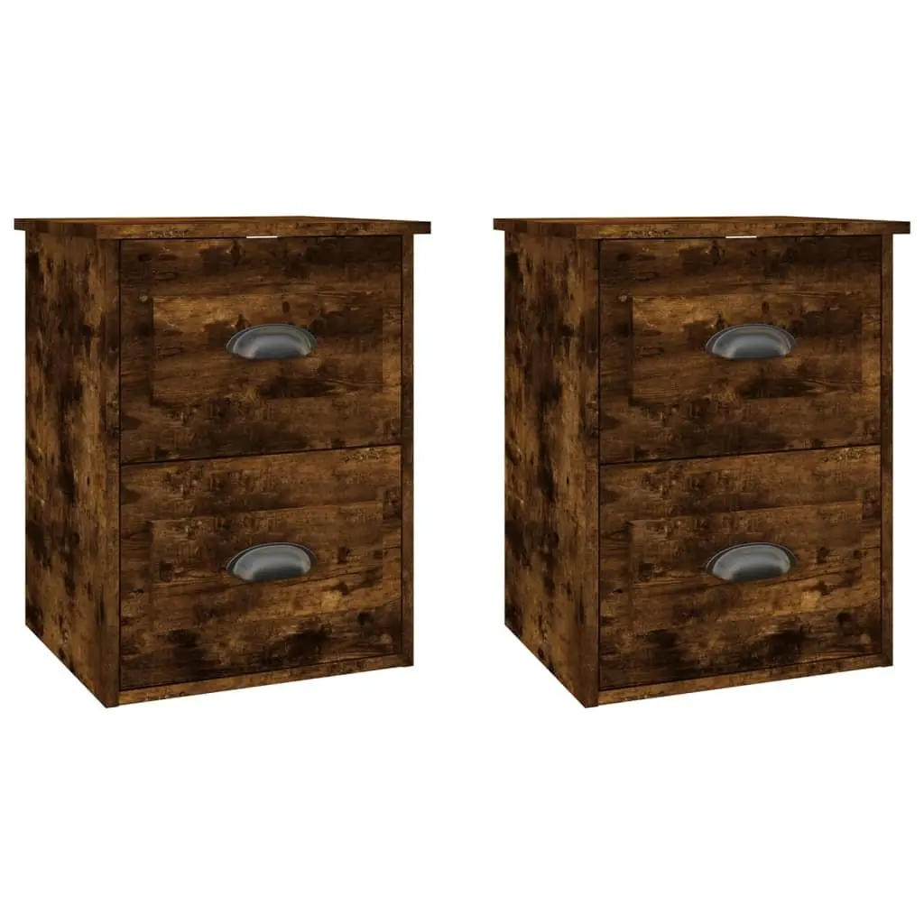 Brown Floating Wall-mounted Bedside Cabinets 2 pcs