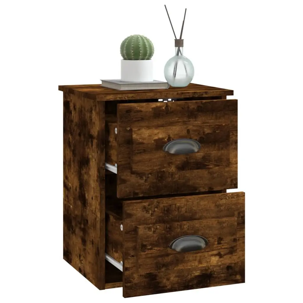 Brown Floating Wall-mounted Bedside Cabinets 2 pcs