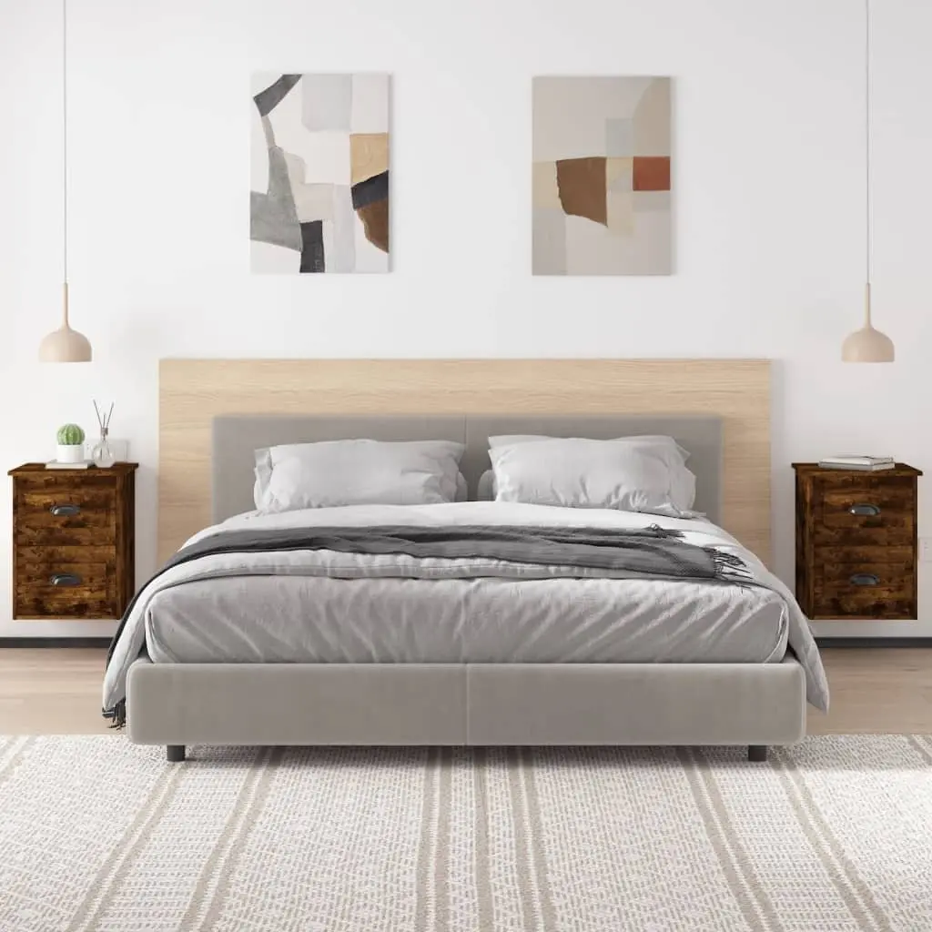 Brown Floating Wall-mounted Bedside Cabinets 2 pcs
