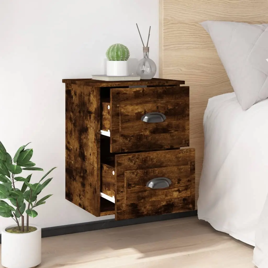Brown Floating Wall-mounted Bedside Cabinets 2 pcs