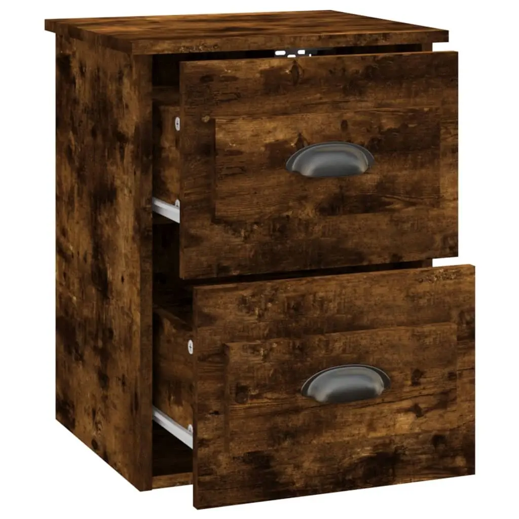Brown Floating Wall-mounted Bedside Cabinets 2 pcs