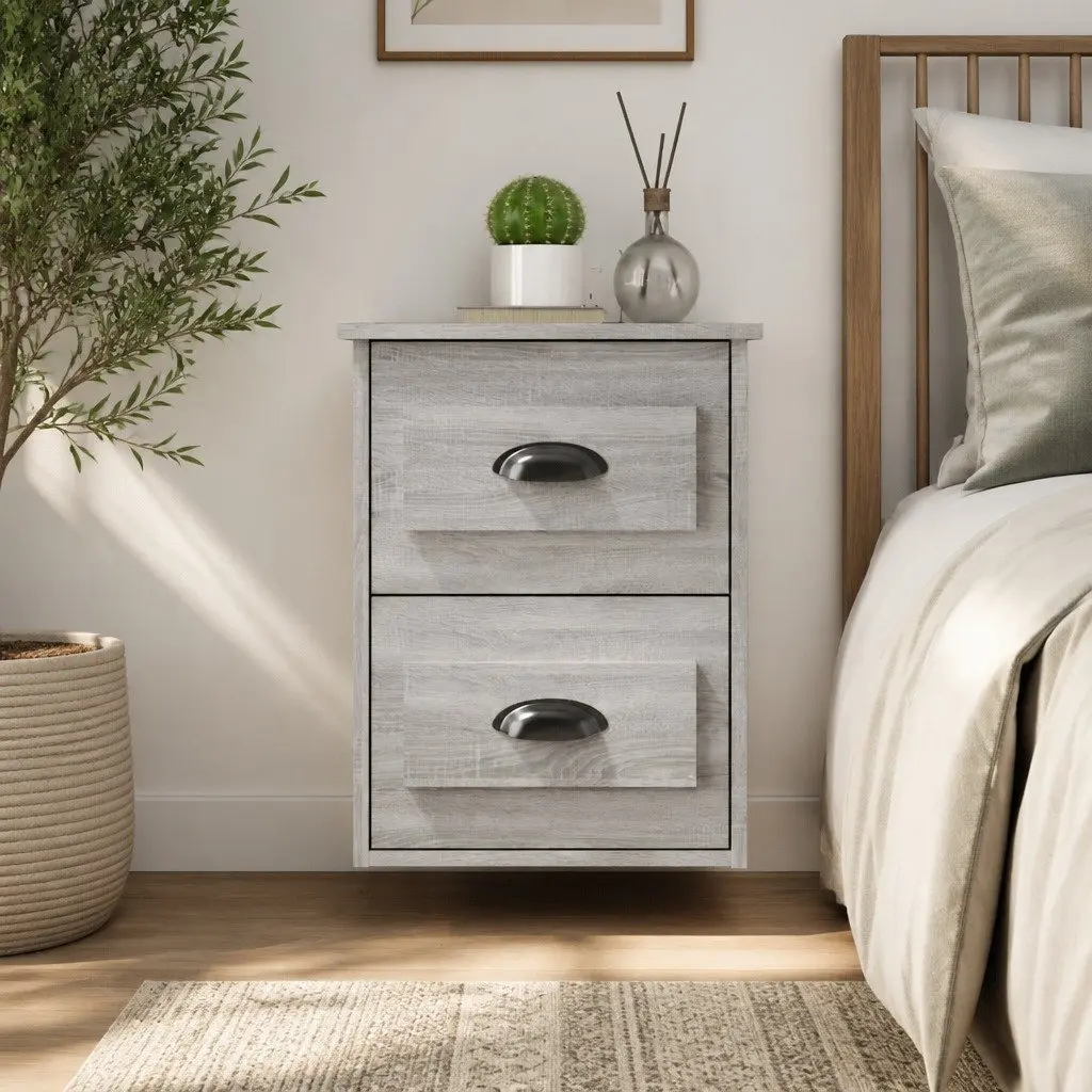 Grey Sonoma Floating Bedside Cabinet with 2 Drawers