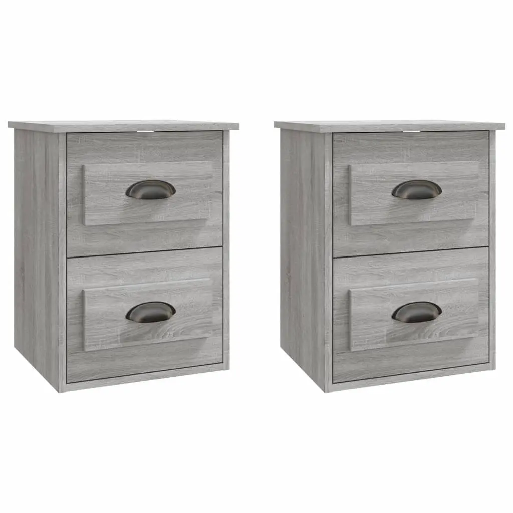 Grey Sonoma Floating Bedside Cabinet with 2 Drawers