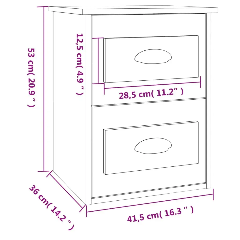 Grey Sonoma Floating Bedside Cabinet with 2 Drawers
