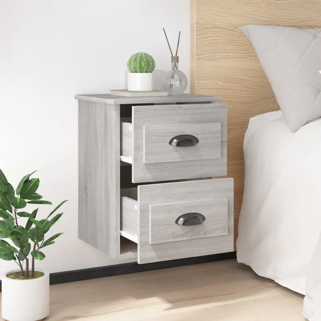 Grey Sonoma Floating Bedside Cabinet with 2 Drawers