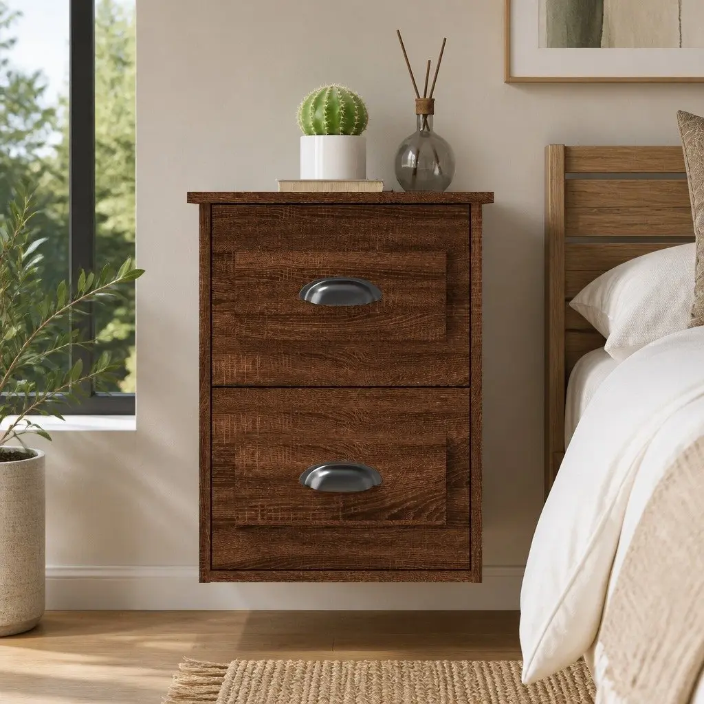 Wall-Mounted Bedside Cabinet with 2 Drawers