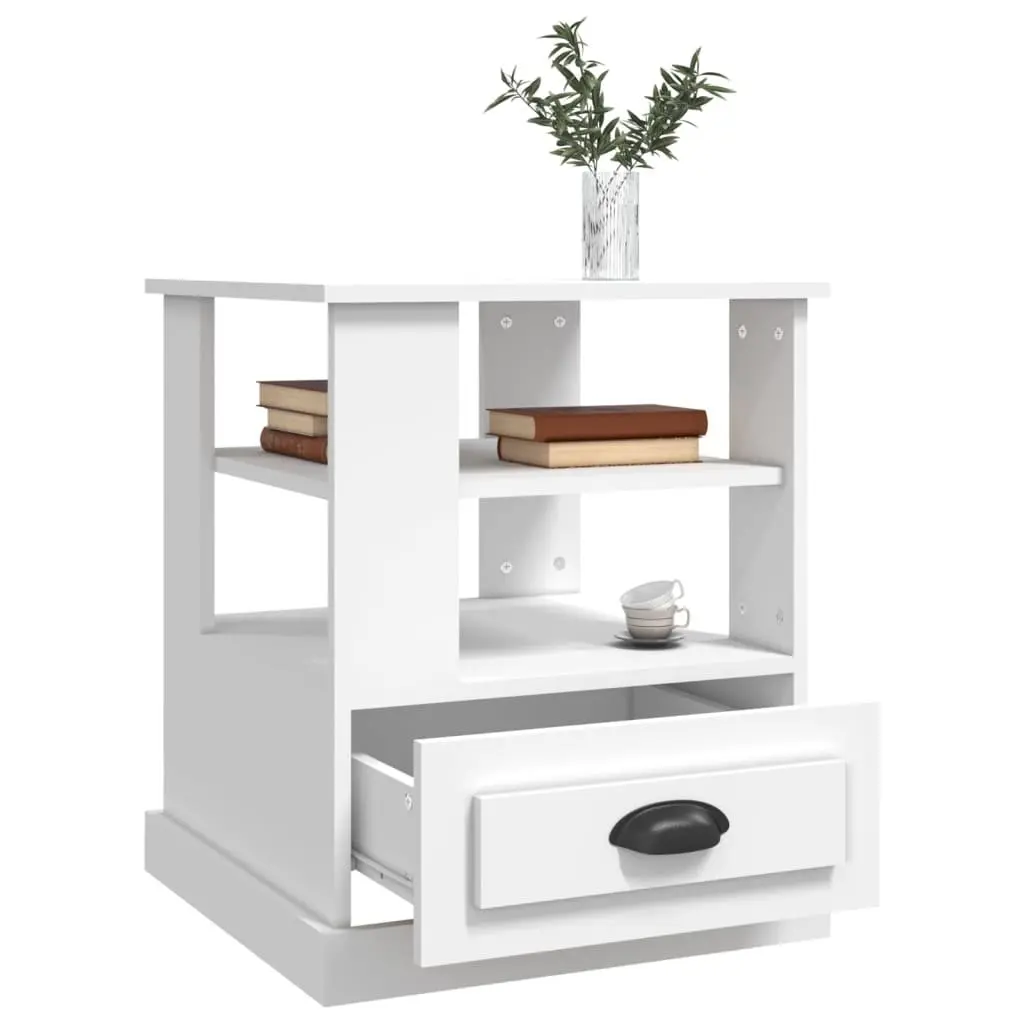 Side Table White 50x50x60 cm Storage End Table Accent Furniture Living Room