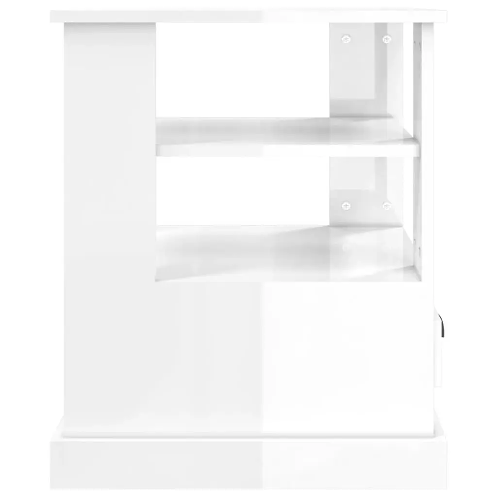High Gloss White End Table with Storage for Living Room