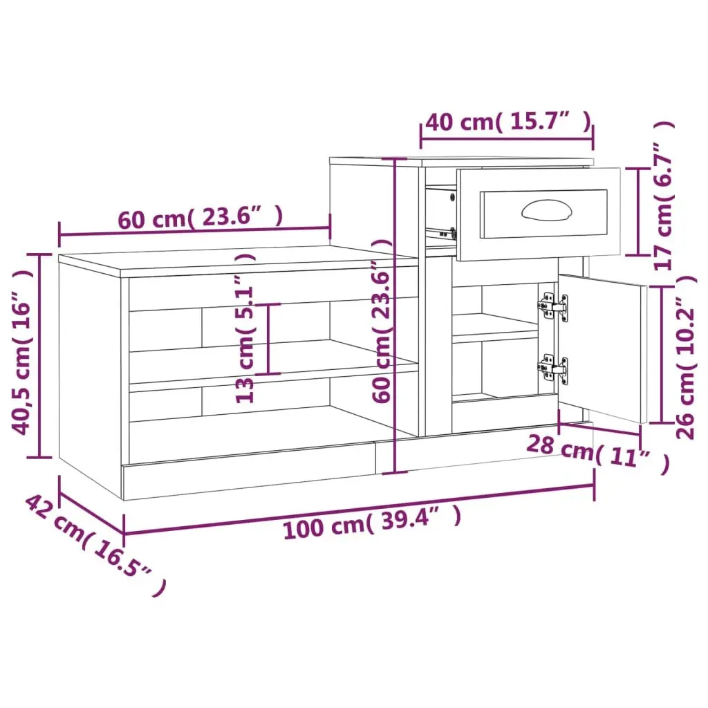Shoe Cabinet Engineered Wood 100x42x60cm White