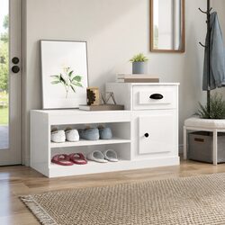 High Gloss White Shoe Cabinet in Engineered Wood 100x42x60cm