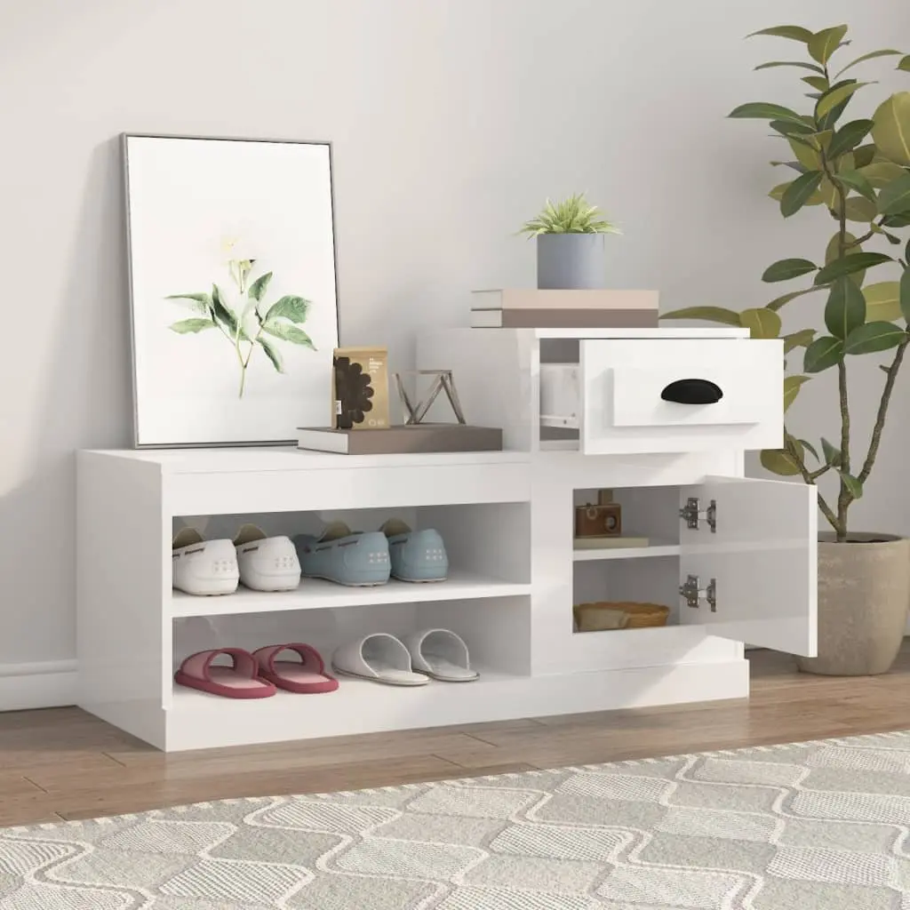 Shoe Cabinet Engineered Wood 100x42x60cm White High Gloss