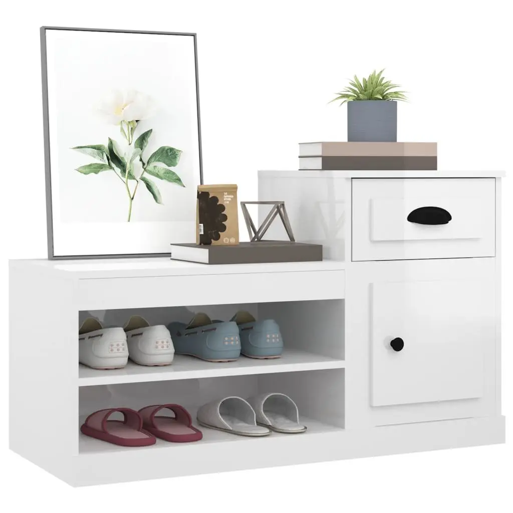 Shoe Cabinet Engineered Wood 100x42x60cm White High Gloss