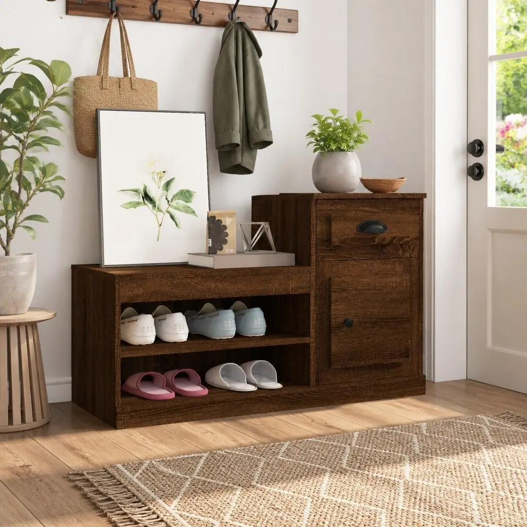 Shoe Cabinet Brown Oak Engineered Wood Storage Organiser Cupboard 100x42x60cm