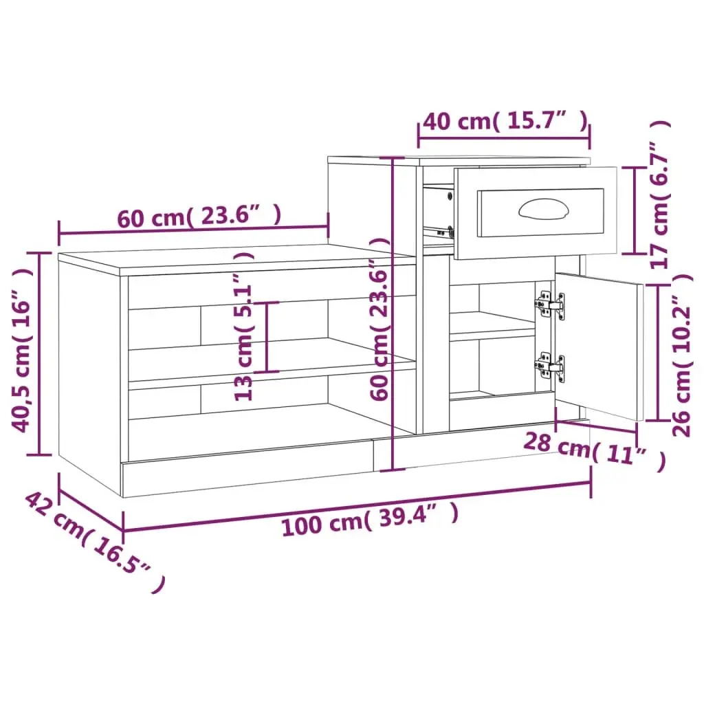 Shoe Cabinet Brown Oak Engineered Wood Storage Organiser Cupboard 100x42x60cm