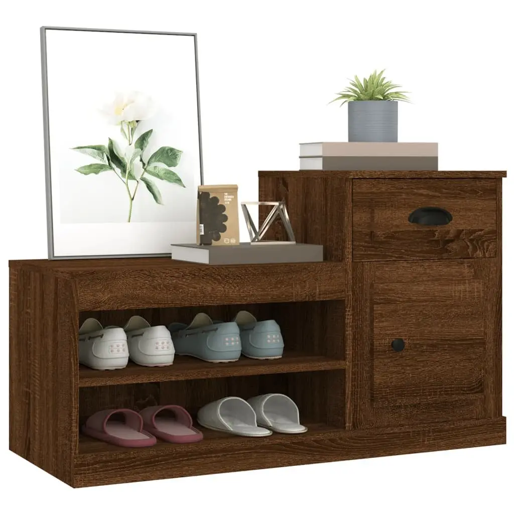 Shoe Cabinet Brown Oak Engineered Wood Storage Organiser Cupboard 100x42x60cm
