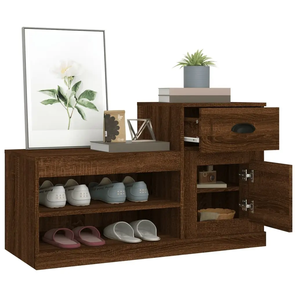 Shoe Cabinet Brown Oak Engineered Wood Storage Organiser Cupboard 100x42x60cm
