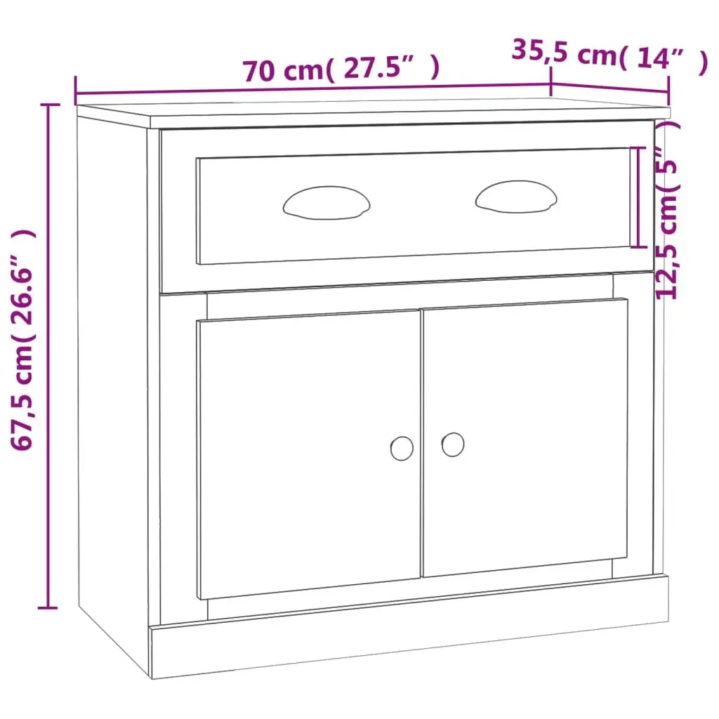 White Sideboard 70x35.5x67.5 cm Storage Cabinet