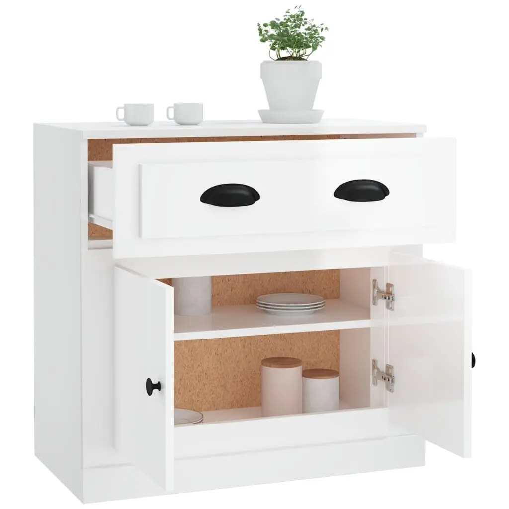 White High Gloss Sideboard Storage Cabinet Engineered Wood Furniture
