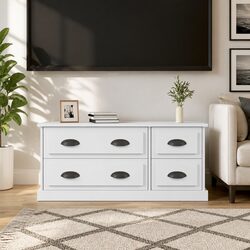 Stylish White TV Cabinet 100x35.5x45cm with 4 Drawers