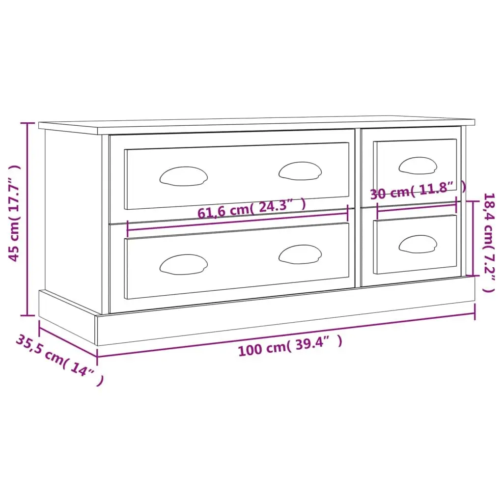 White TV Cabinet 100x35.5x45cm with 4 Drawers