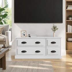 Stylish White TV Cabinet with 4 Drawers in High Gloss