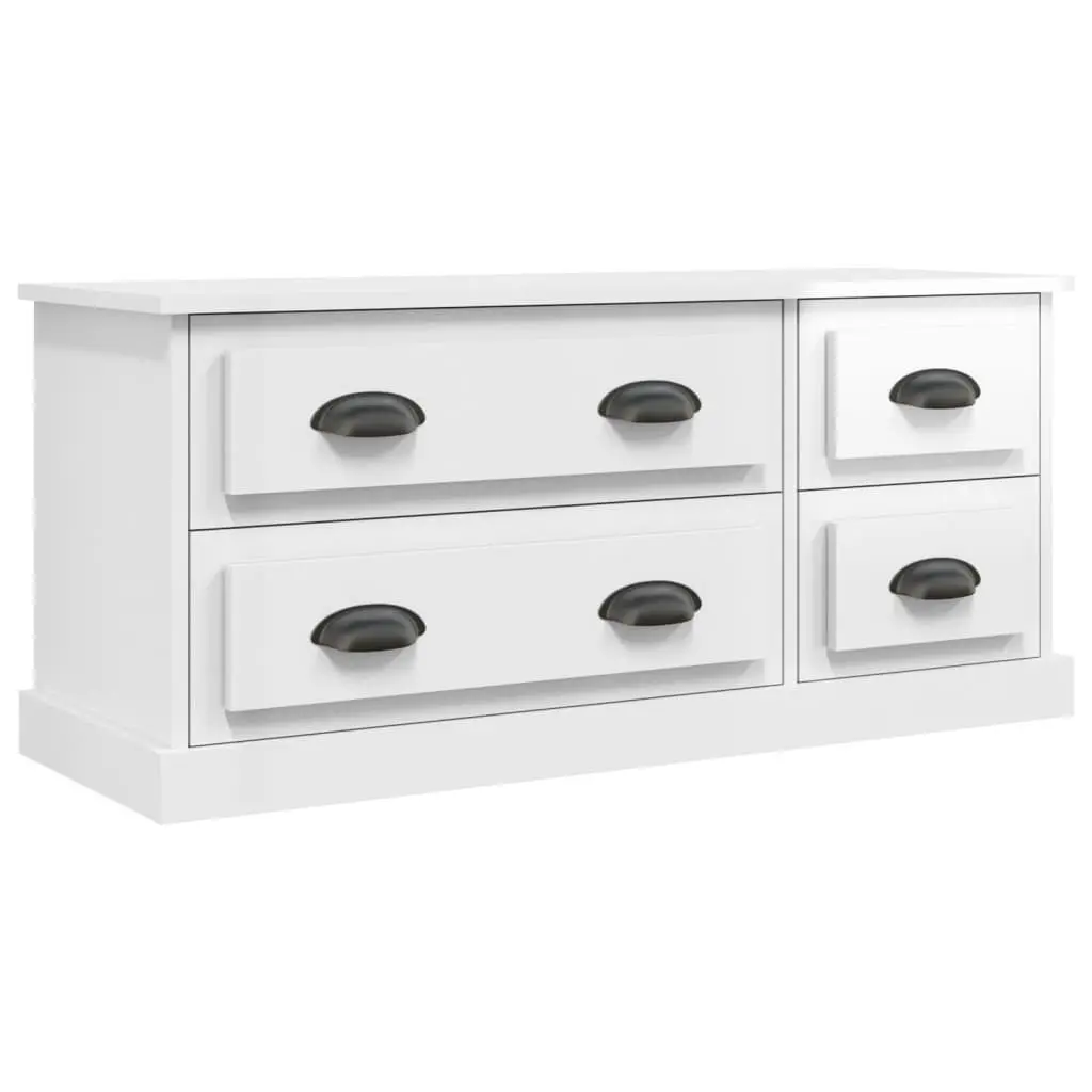 TV Cabinet Engineered Wood 100x35.5x45 cm White High Gloss 4 Drawers Storage