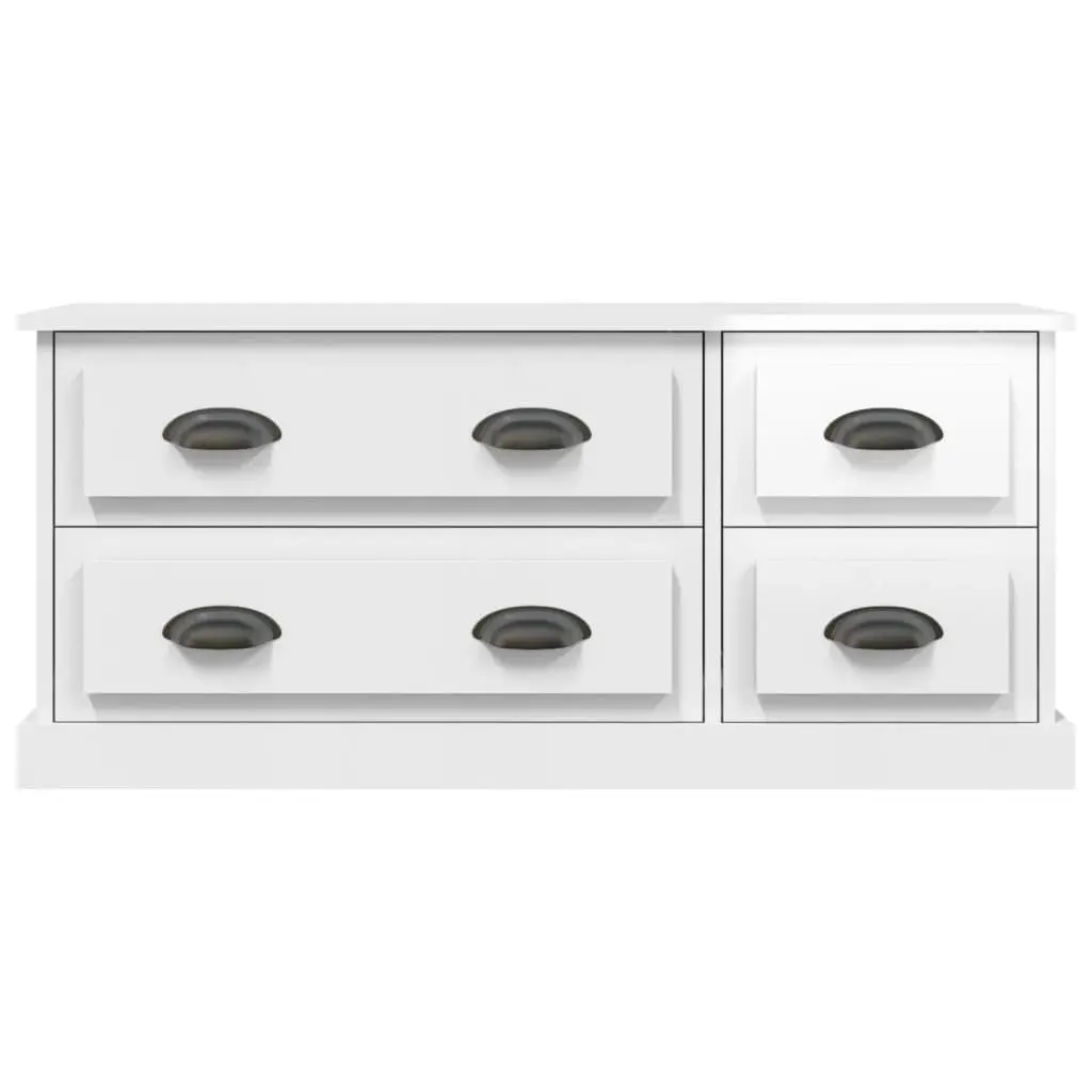 TV Cabinet Engineered Wood 100x35.5x45 cm White High Gloss 4 Drawers Storage