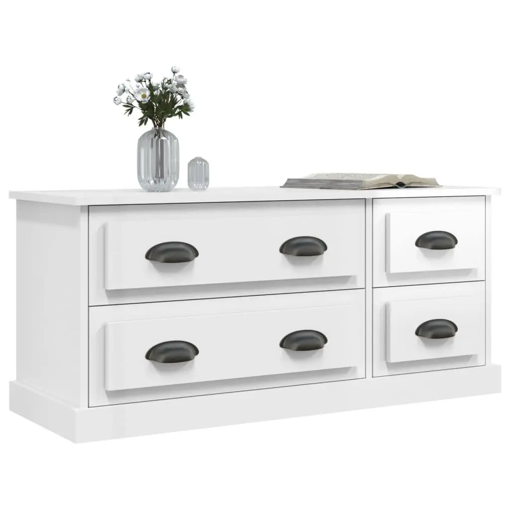 TV Cabinet Engineered Wood 100x35.5x45 cm White High Gloss 4 Drawers Storage