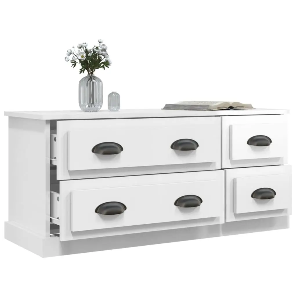 TV Cabinet Engineered Wood 100x35.5x45 cm White High Gloss 4 Drawers Storage