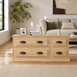 Stylish Brown Engineered Wood TV Cabinet with 4 Drawers