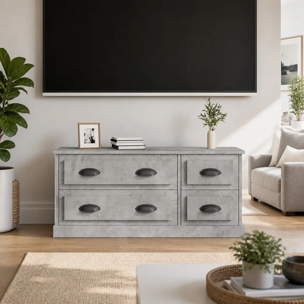 TV Cabinet Engineered Wood 100 x 35.5 x 45 cm Grey 4 Drawers Storage Unit Media Stand Display