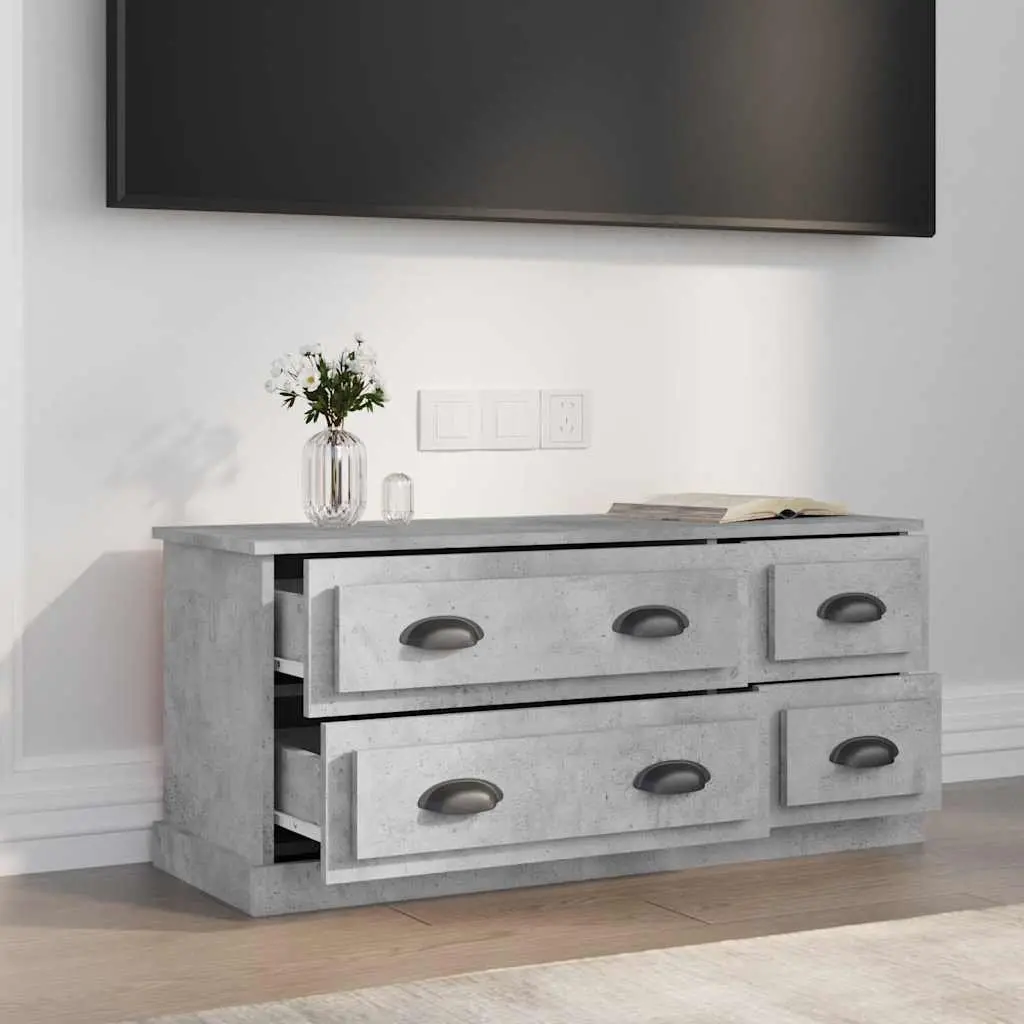 TV Cabinet Engineered Wood 100 x 35.5 x 45 cm Grey 4 Drawers Storage Unit Media Stand Display