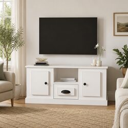 Stylish White Engineered Wood TV Cabinet for Living Rooms
