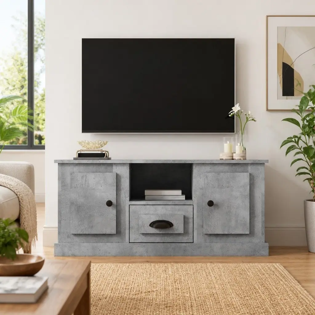 Grey Engineered Wood TV Cabinet with Storage