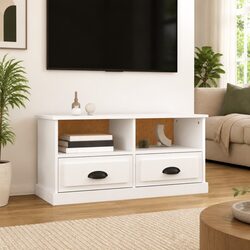 Stylish White TV Cabinet with Drawers and Compartments